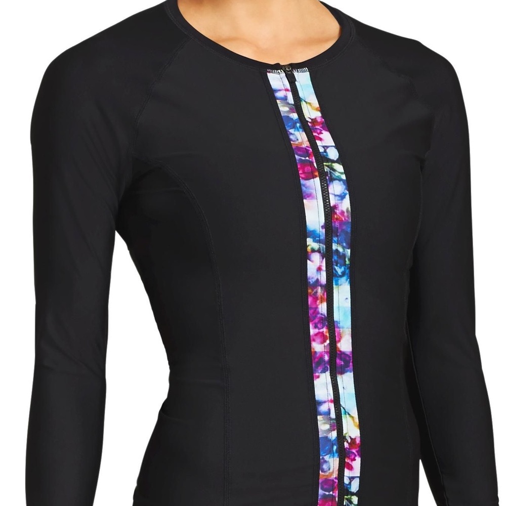 Athleta Floral Fade Zip Up Rash Guard